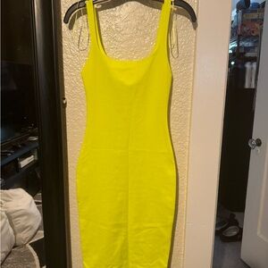 Zara Neon Yellow Midi Bodycon Dress